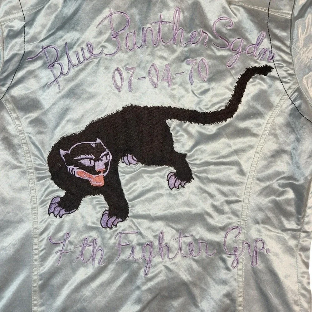 NWT Diesel Satin Bomber Jacket Panther Embroidery - Silver/White Size M Rare VTG